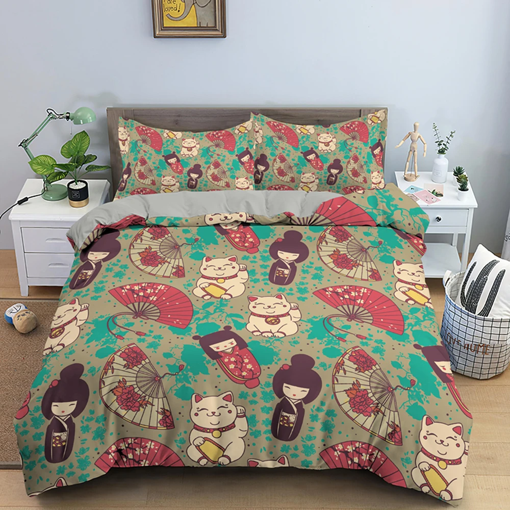 

Japanese Doll Child Duvet Cover Pillow Covers Queen King Single Double Bedding Set 2/3pcs Home Textile
