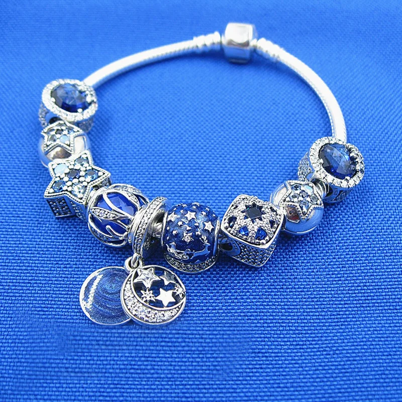 Настоящие 925 Стерлинговое Серебро винтажные цветные блестящие шармы бусины