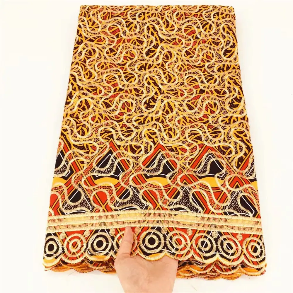 

African lace cotton wax with french guipure lace 5 yards ankara prints wax fabric cotton