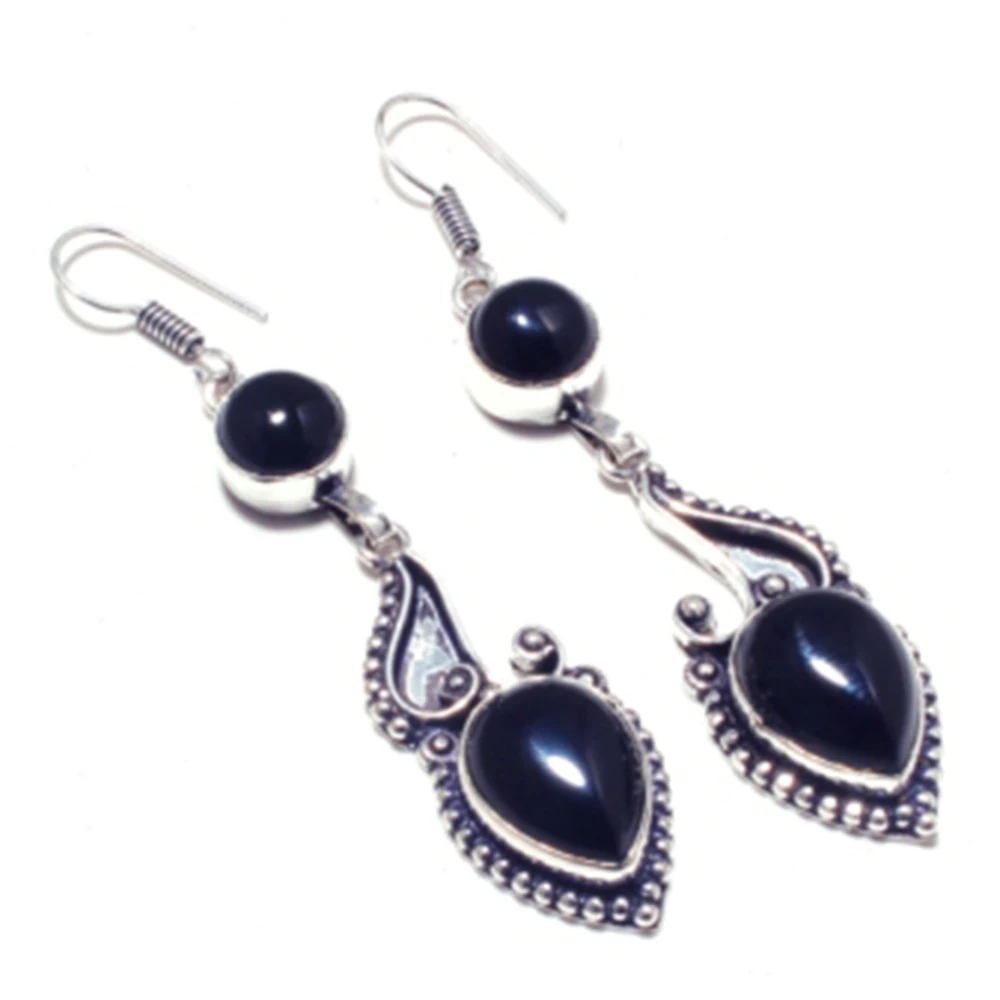 

Black Onyx Silver Overlay on Copper Earrings, 75 mm, E4796