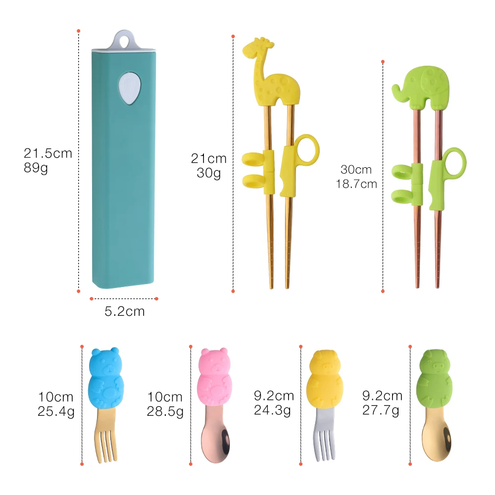 

3/4PCS Children's Training Chopsticks Kids Spoon Fork With Storage Box Stainless Steel Flatware set Baby Practice Cutlery