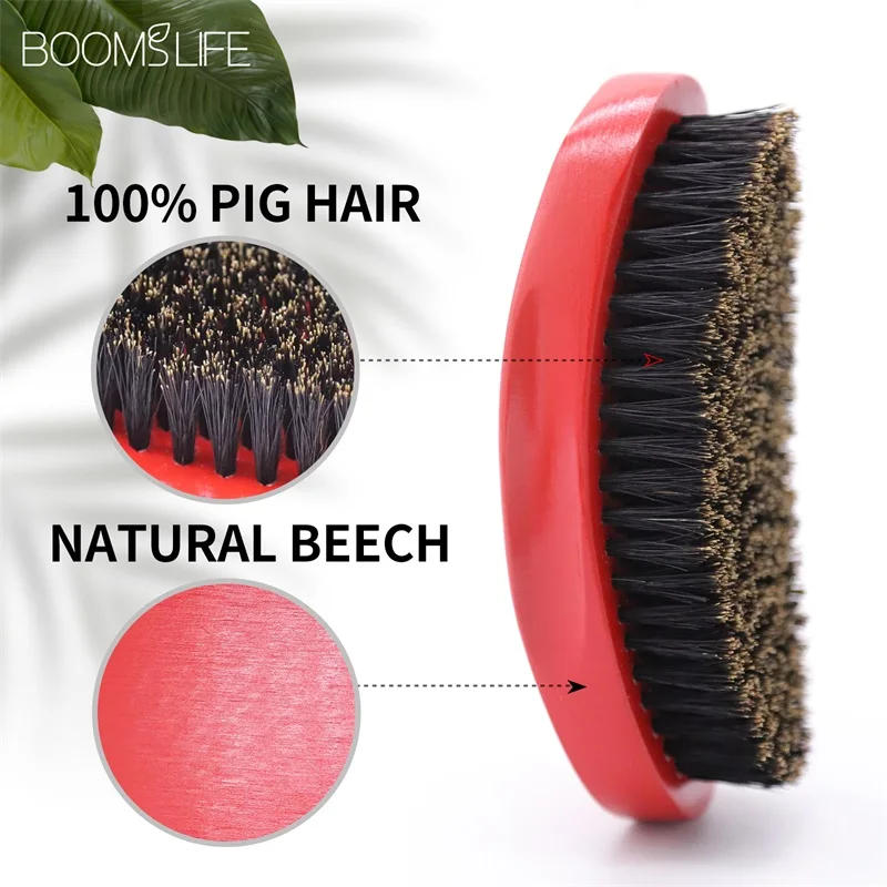 

1PC Wholesale High Quality Private Label 100% Natural Boar Bristle 360 Curved Beard Wave Brush For Men