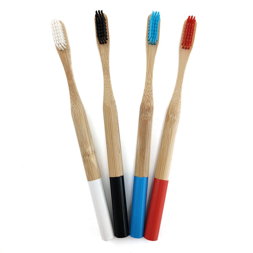 Натуральная бамбуковая зубная щетка с ручкой Радужная цветная отбеливающая
