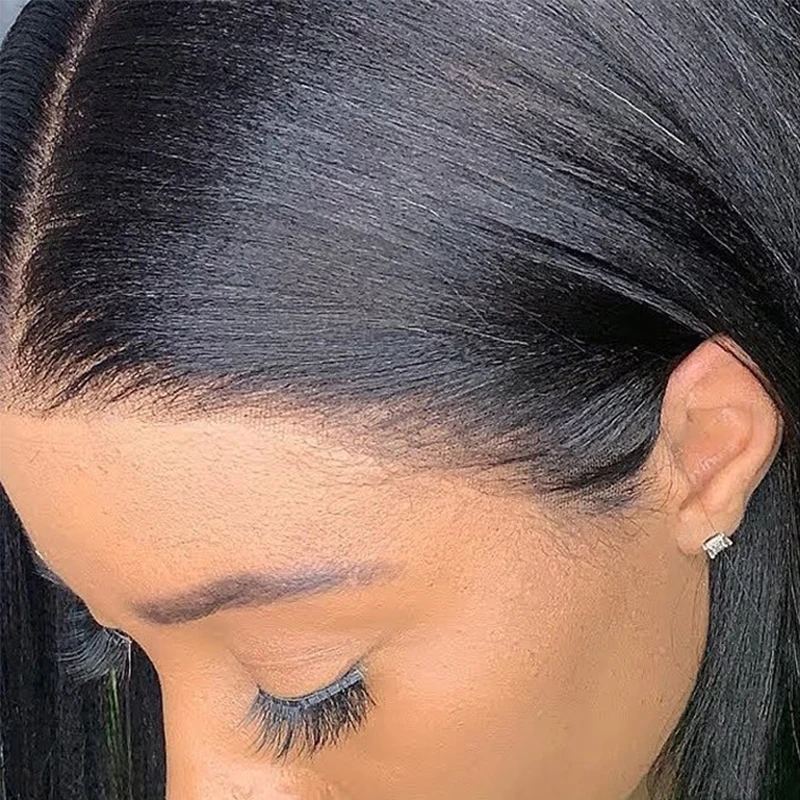 

180% Density Short Cut Bob Yaki Straight Black Remy Preplucked 13x4 T Part Lace Front Human Hair Wig For Women With Babyhair