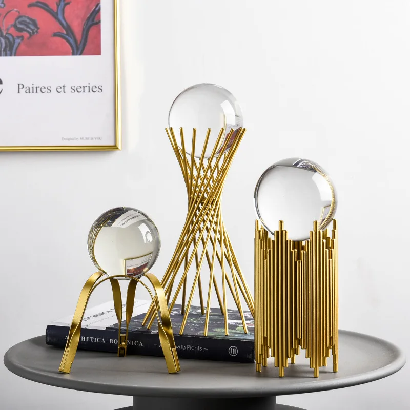 

Golden Luxury Modern Metal Crystal Ball Crafts Ornament Living Room Home Decoration Accessories
