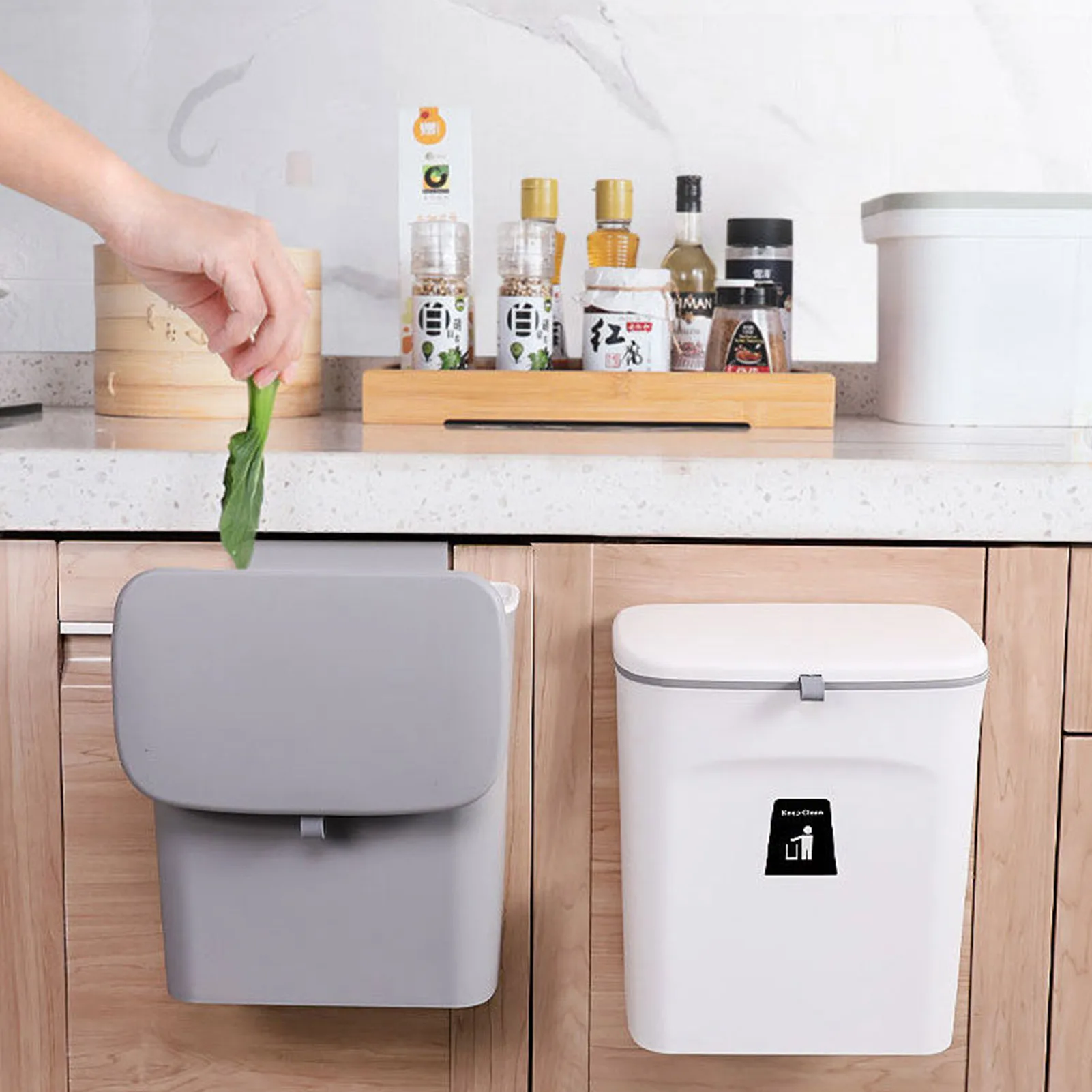

Wall Mounted Waste Bin Kitchen Cabinet Door Hanging Trash Bin Garbage Car Trash Can Wall Mounted Cleaning