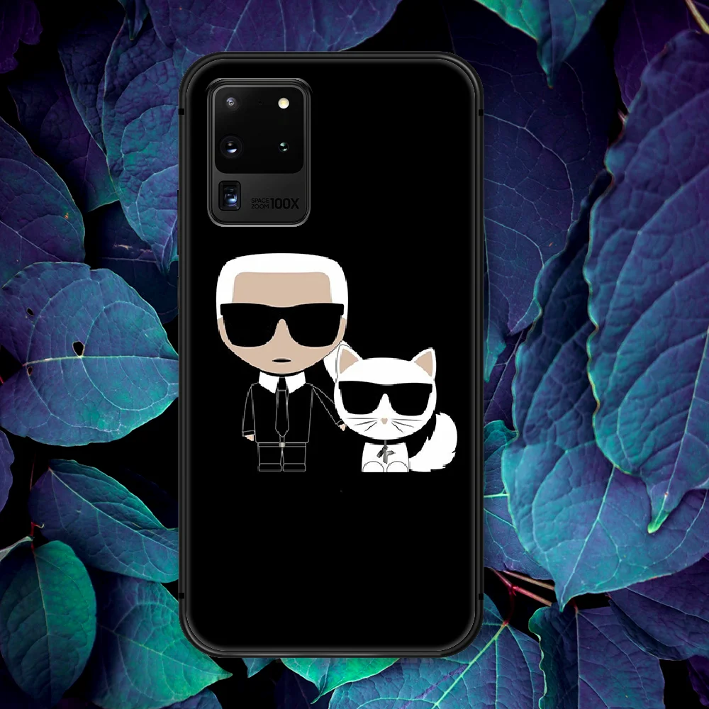 

Karls Lagerfeld Designer Cat Phone Case For Samsung Galaxy Note S 8 9 10 20 Plus E Lite Uitra black Cover Trend Cell Painting