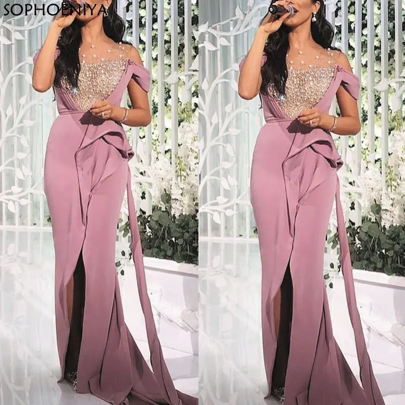 

Новое поступление Vestido de festa вечернее платье 2021 розовые вечерние платья с бисером Длинные элегантные Скромные Вечерние свадебное платье; Robe ...
