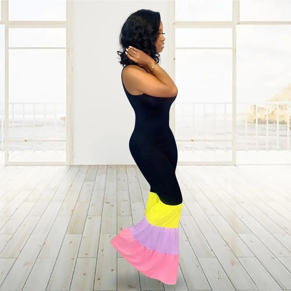 Летний женский цветной блок полосатый лоскутный сексуальный расклешенный