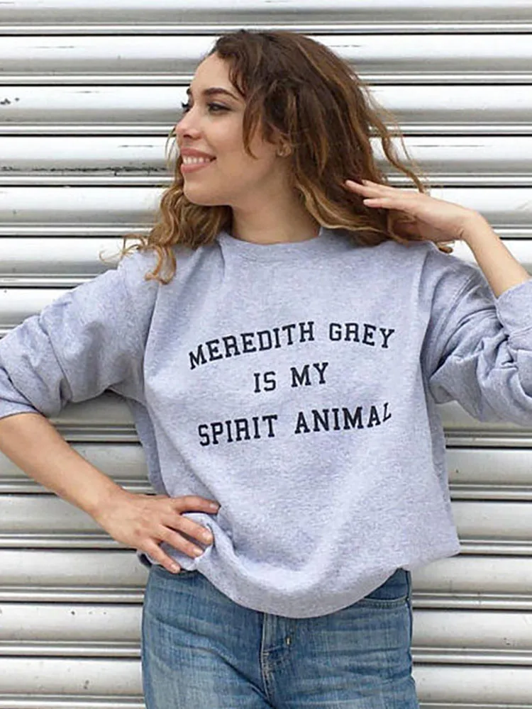 От магазина Meredith серый мой дух животных Толстовка женская осенняя одежда из