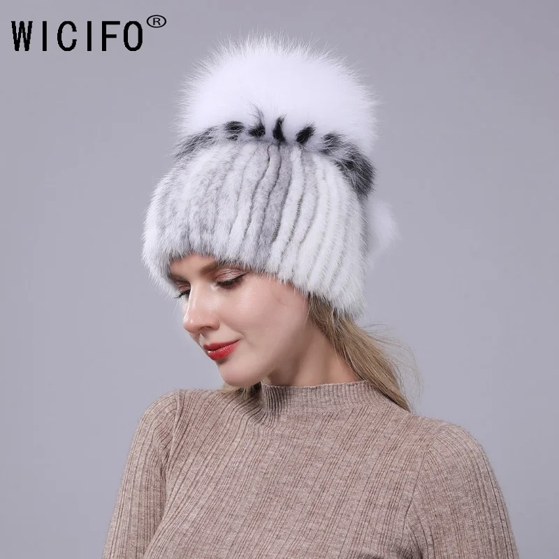 Женская зимняя шапка с русским мехом модная из натурального меха норки кролика