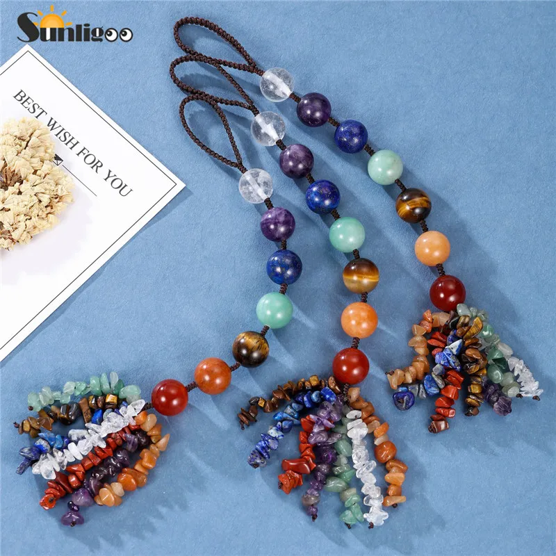 Драгоценный камень Sunligoo в виде 7 чакр с кисточкой религиозная медитация хрусталь