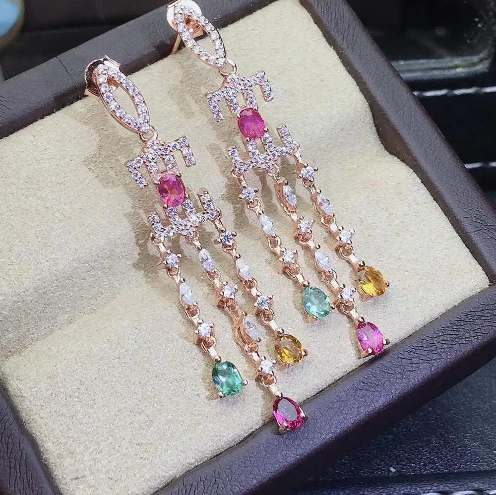 Роскошные Большие кисточки натуральный многоцветный Турмалин капли воды серьги