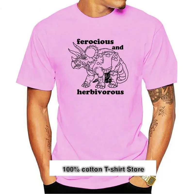 

New High Quality Casual Printing Tee Funny FEROCIOUS AND HERBIVOROUS Shirt, Triceratops Vegan Vegetarian Dinosaur Tee Man T-Shir