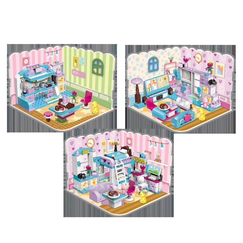 

194PCS City Building Blocks Sets Kits Friends House Bedroom Kitchen Model 3 IN 1 Deform Brinquedos Educational Toys for Girls