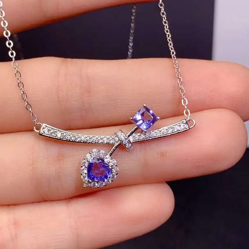 

romantic heart smiling arrow Natural blue tanzanite Necklace natural gemstone Pendant Necklace S925 silver girl party Jewelry