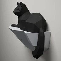 cat on the stone 3d paper model decoration crafts modern style diy handmade wall pictures for living room decoration home decor