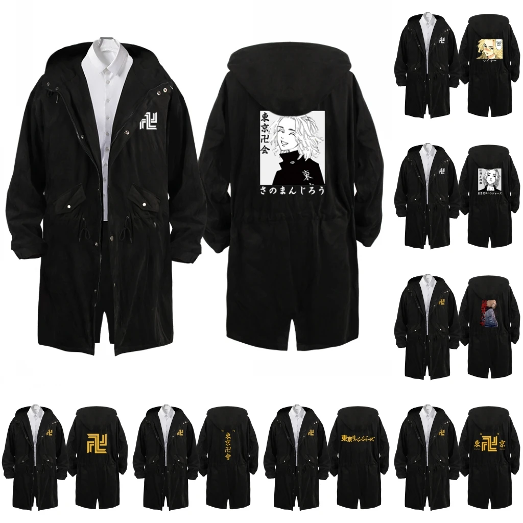 Толстовка с капюшоном в стиле аниме Токийский призрак тренчкот пальто хлопковое