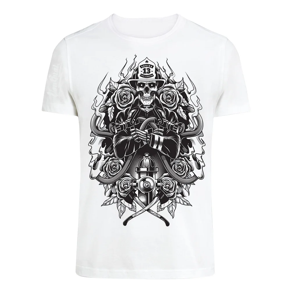 

Men's summer personality printed white round neck short-sleeved T-shirt