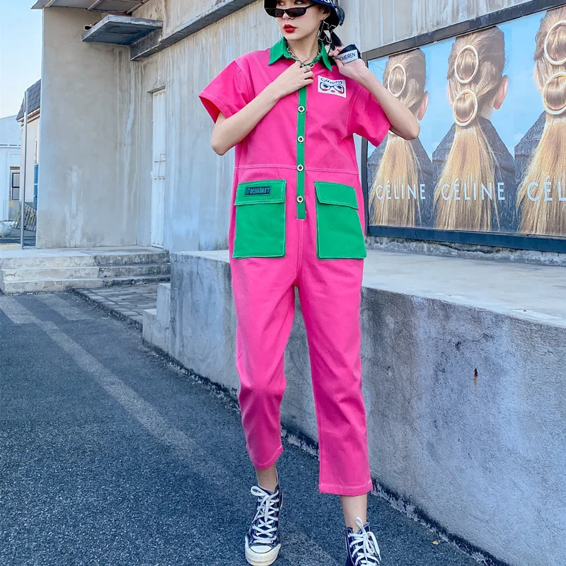 

Vefadisa Red Ankle-Length Pants Jumpsuits Women 2021 Summer Casual Jumpsuits Stitching Color Women Jumpsuits Loose QYF5159