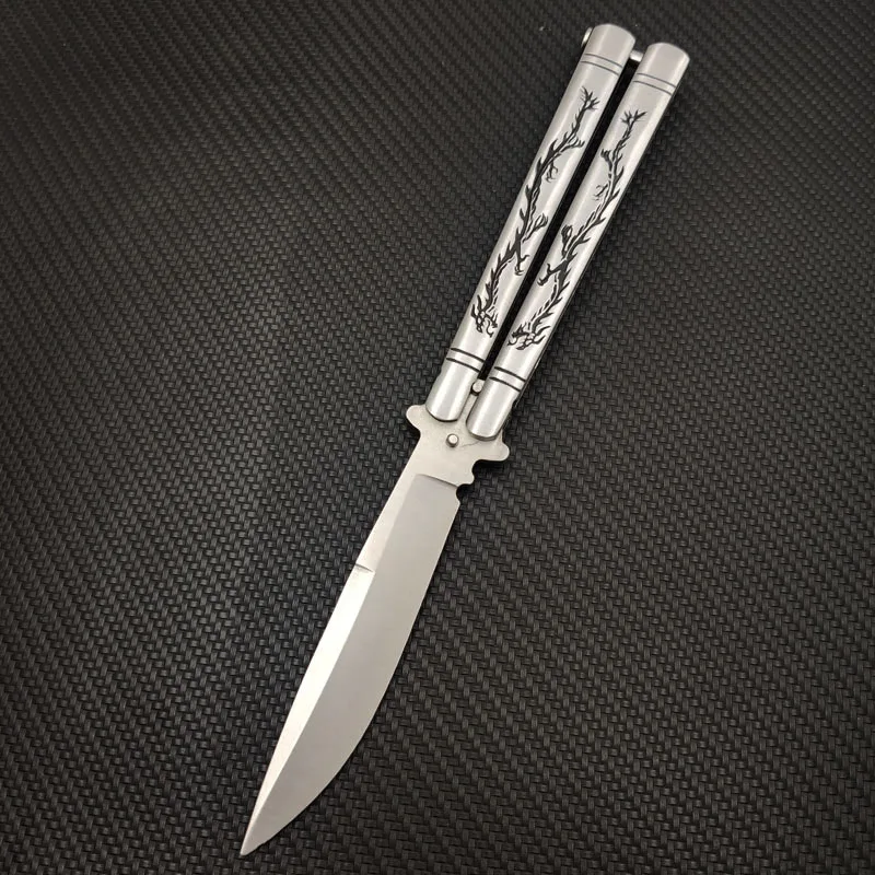 Дропшиппинг расческа отверстия складной тупой нож Бабочка практика бабочка тренировочный нож Серебряный игровой нож для тренера - Цвет: Dull blade