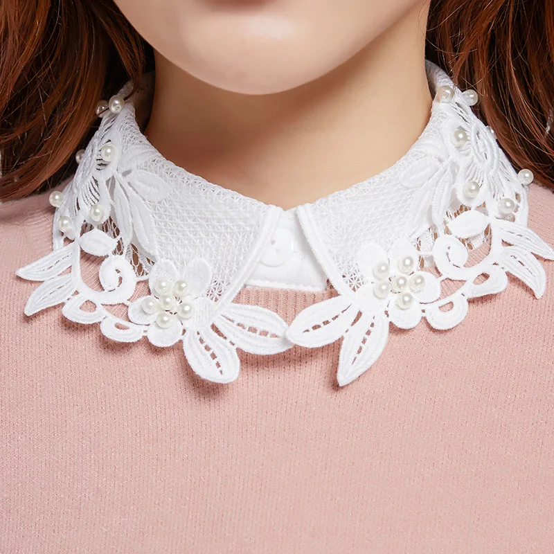 

White/Black Women Fake Collar Shinny Beaded Detachable Collars High Quality Shirt Blouse Sweater False Collars Female Faux Tops