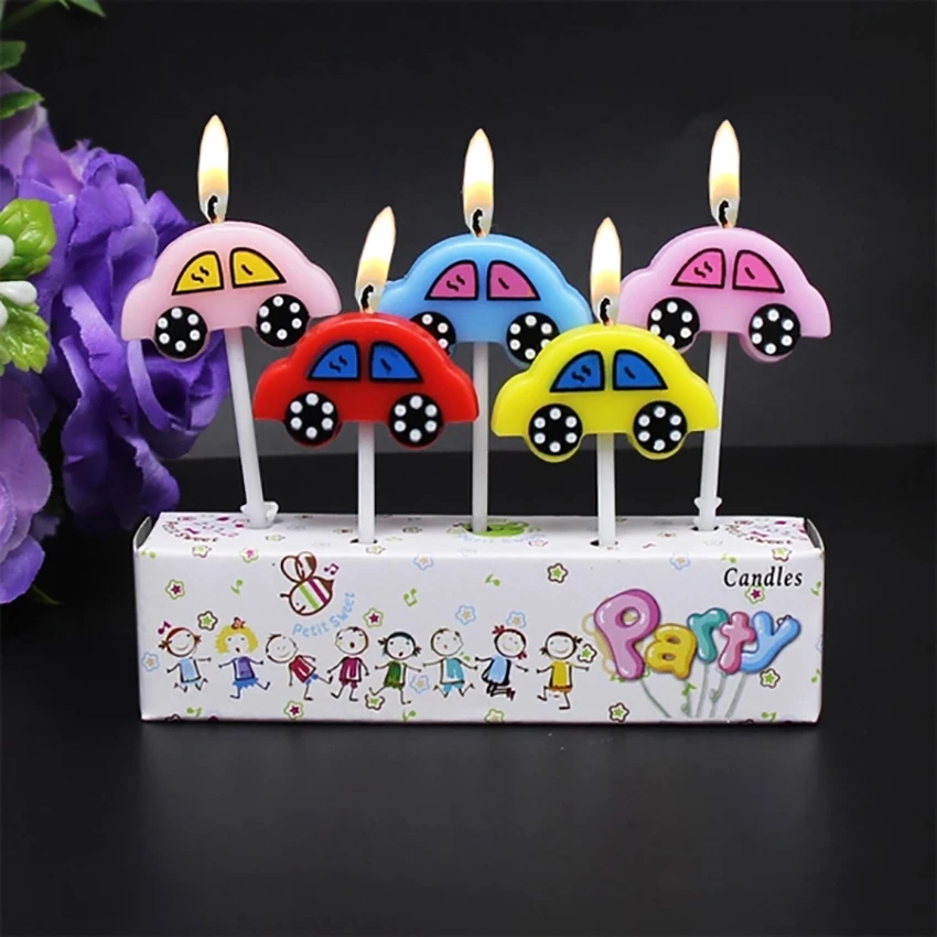 5 шт./компл. с мультяшным автомобилем для торта в форме свечи детский День