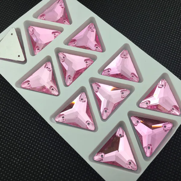 pink Треугольные стразы с плоской задней частью и 3 отверстиями, стеклянные кристаллы, 12 м, 16 мм, 22 мм, стразы, бусины для свадебного платья, обувь, сумки, сделай сам, отделка - Цвет: pink