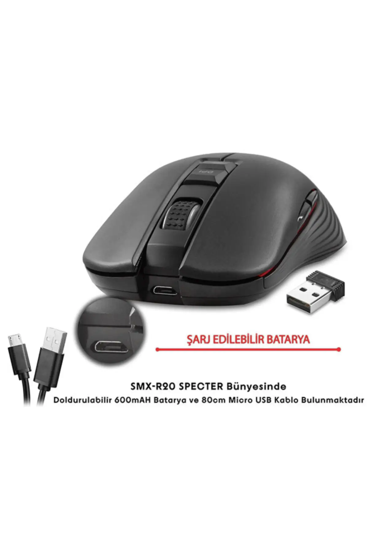 Black Wireless Led Rechargable Gaming Player Mouse Smx-r20