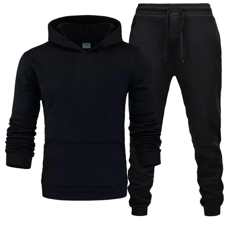 

New Solid Color Casual Male Sets Spring Autumn Men's Women Hoodies + Pants Two-Piece Tracksuit Trendy Sportswear Pullover Hoody
