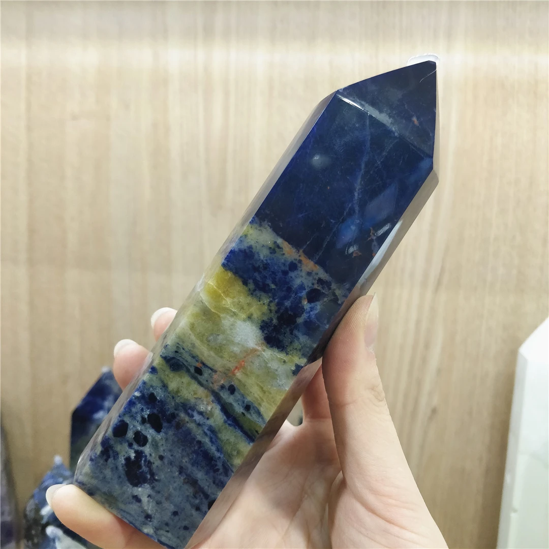 

13-16CM Natural Blue Sodalite Crystal Spiritual Healing Tower Quartz Mineral Polished Big Magic Points Teenage Room Decoration