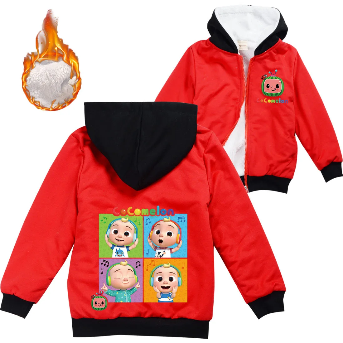 

Baby Boys Cocomelon Clothes Children's Parkas Jacket for Girls Winter Fur Coat with Zipper Kids Warm Thick Velvet Hooded Outwear