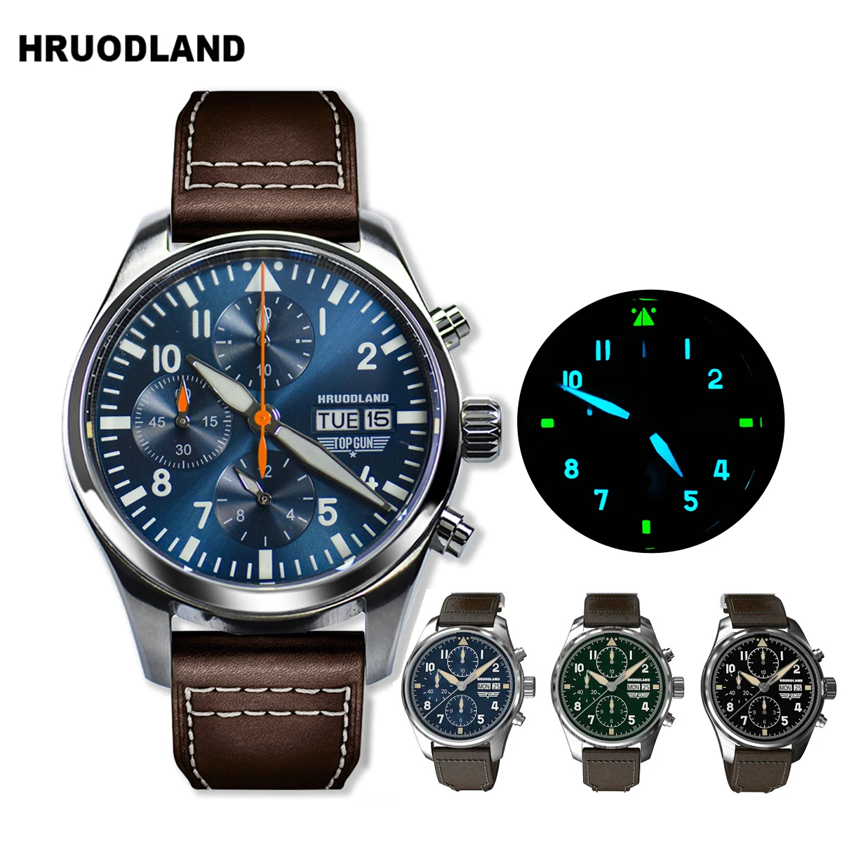 

Hruodland Quartz Stainless Steel Chronograph Men Watches Sapphire Crystal 100m Water Resistance Multifunction Pilot Wrist watch