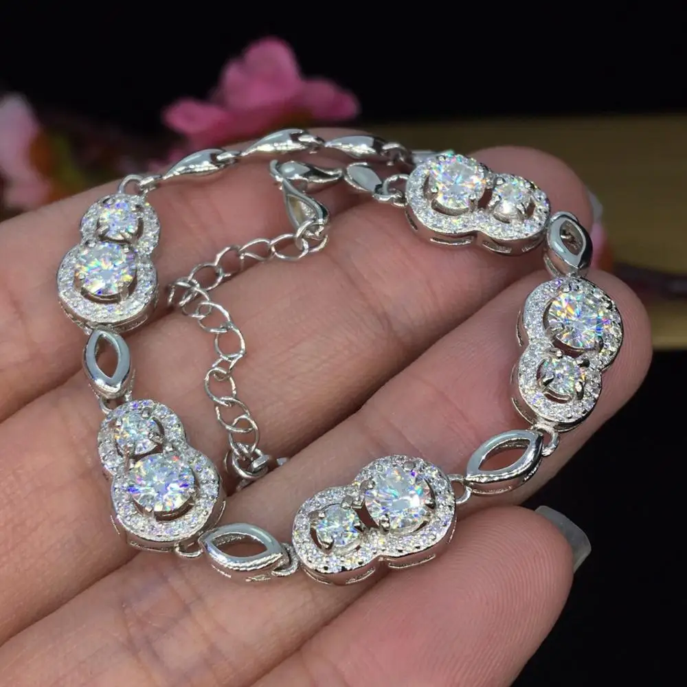 Poetry Of Jew Store Round Silver Moissanite hand catenary Luxury Moissanite Weding S925 silver hand catenary for Women