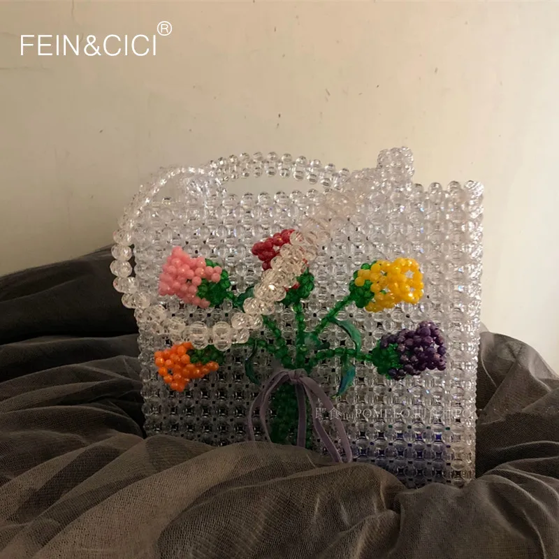 Сумка-тоут женская с жемчугом дизайнерская сумочка-бокс цветами вечерняя