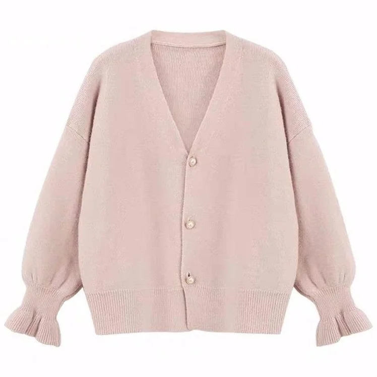 

Autumn and winter 2020 new fluffy solid color V-Neck Sweater for womenKorean loose cardigan jacket sweater fashion flared sleeve