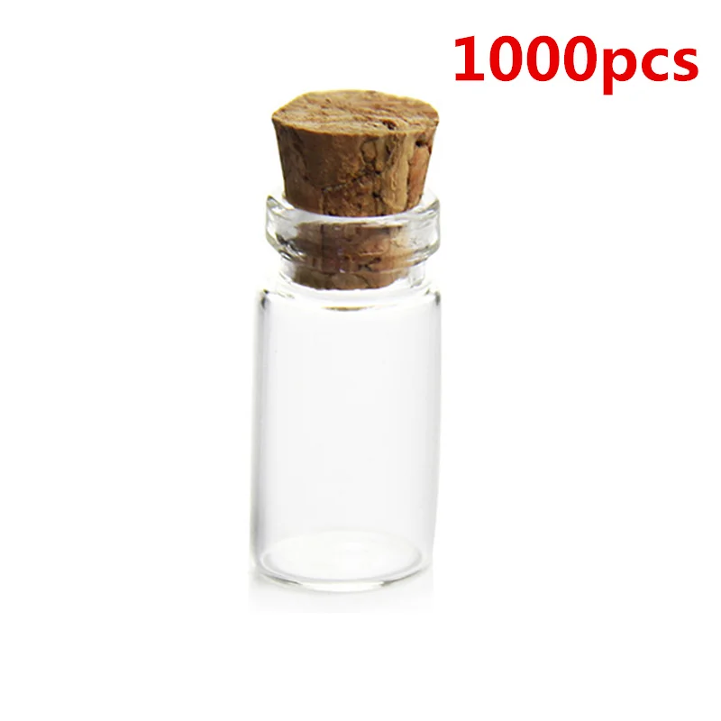 1000pcs 50 шт/100 шт/500 шт/1000 шт 11*22 мм 1 мл мини-стеклянные бутылки пустые образцы мини-стеклянных банок с крышкой пробки для рукоделия украшения - Цвет: 1000pcs
