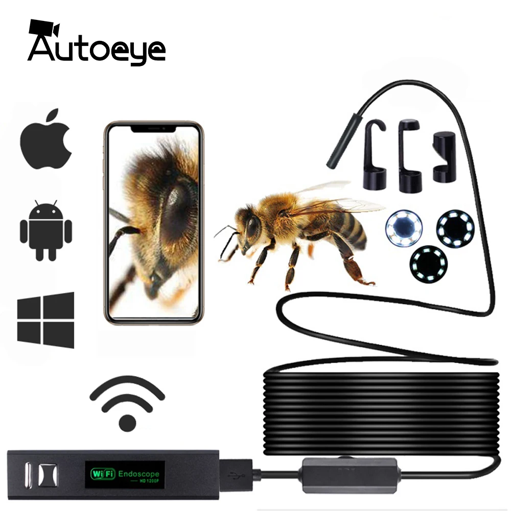 WI-FI эндоскоп Камера HD 1200P 10/5/3,5/2/1 м Мини Водонепроницаемый жесткий провод Беспроводной 8 мм 8 светодиодный бороскоп Камера для Android IOS Mac W