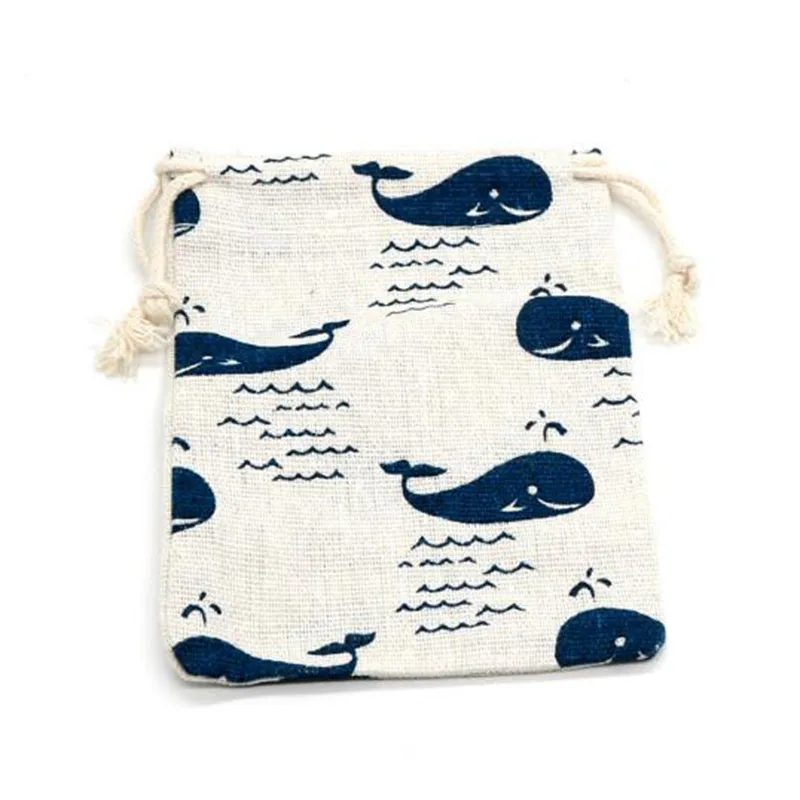 10 шт./компл. Хлопковая Сумка на шнурке с рисунком голубого Кита новогодние