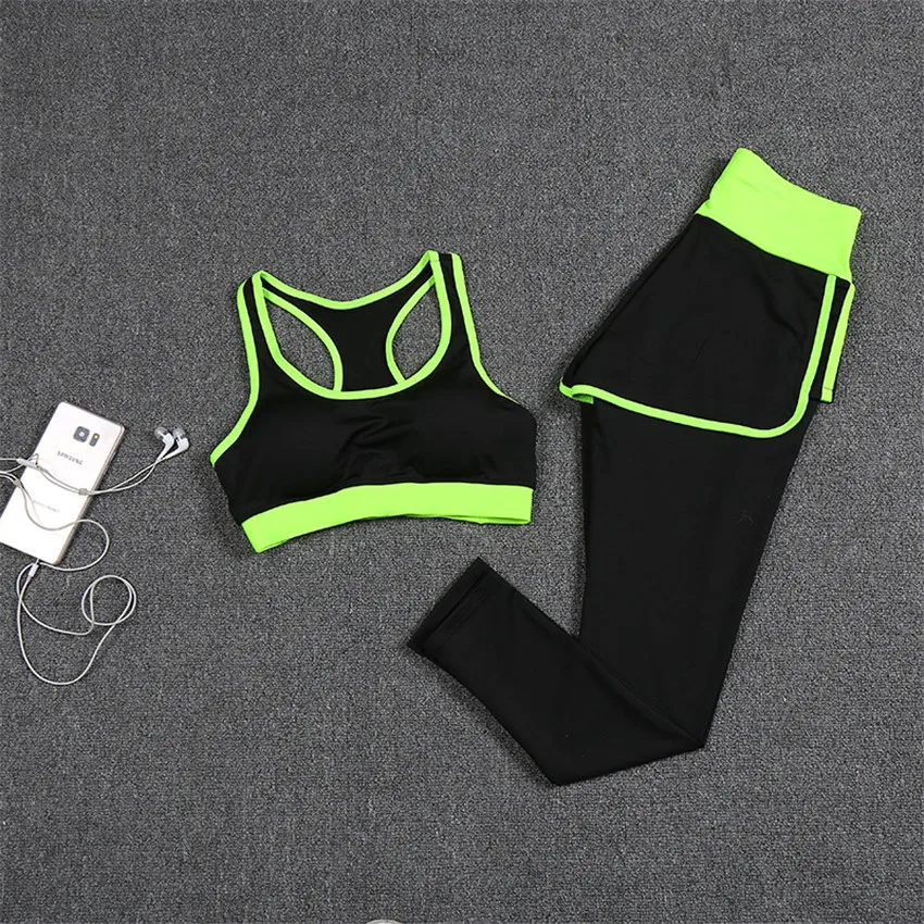CB455 green set 2pcs Seperate Pad 3pcs Yoga Set Women's Running Fitness Jacket Sports Bra Wear Clothing Women Training Set Sport Pant Suit Tracksuit - Цвет: CB455 green set 2pcs