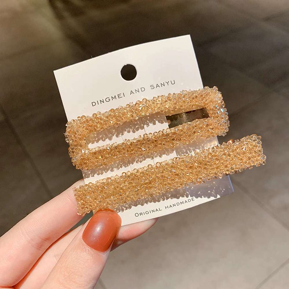 

2pcs Strip Rectangular Korea Popular Hair Clips Fashion Woman Rhinestone Shiny Luxury Hairpins BB Clip Styling Tools Barrettes