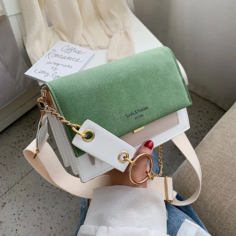 

Bag Female Fashion Women Bag Hit Color Wide Shoulder Strap Shoulder Bag Chain Bag High-quality Women's Brand Trend Messenger Bag