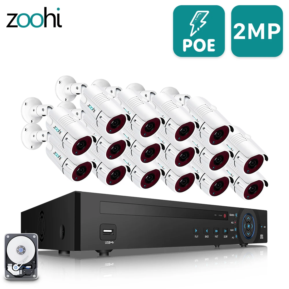 Zoohi 1080P 16CH наружная CCTV камера система безопасности комплект видеонаблюдения POE