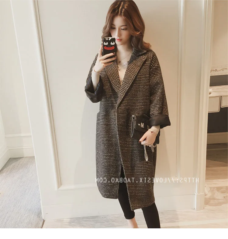 Осенне-зимнее шерстяное пальто женское длинное Корейская версия 2019 Новое