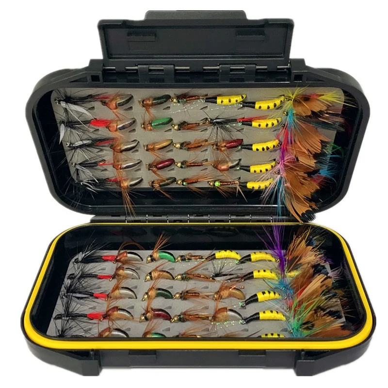 

24/40/72Pcs/Box Fly Fishing Flies Kit Trout Salmon Bass Flies Streamers Dry/Wet Flies Nymphs Fly Poppers with Waterproof Fly Box
