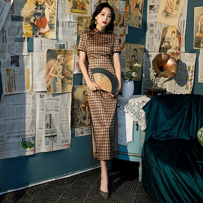 

Modern Slim Chinese Long Novelty Dress Vintage Elegant Women's Qipao Oriental Summer High Split Cheongsam