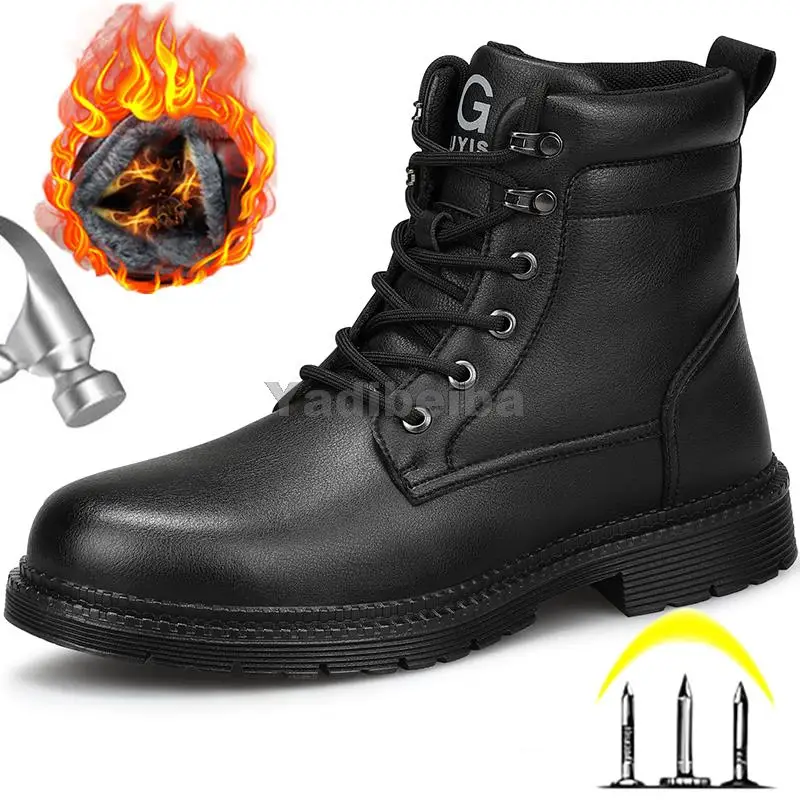 

Safety Boots Men Winter Work Shoes Male Steel Toe Work Boots Warm Fur Martin Security Boots Anti-smashing Men Safety Shoes 2022