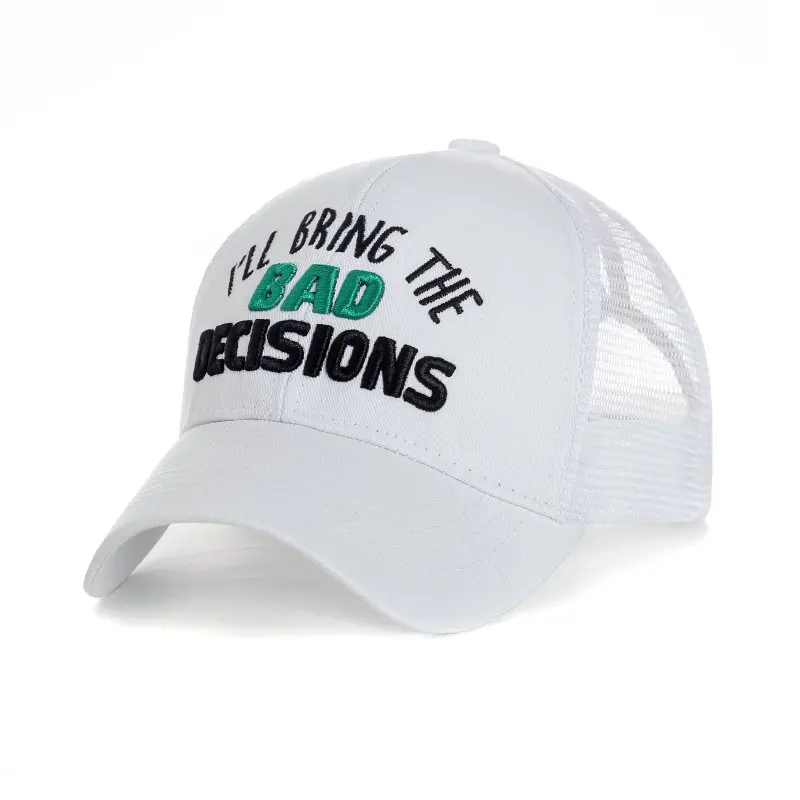 

Simple letter "I'll Bring The Bad Decisions" Fashion embroidered cap Rear open cotton high ponytail cap