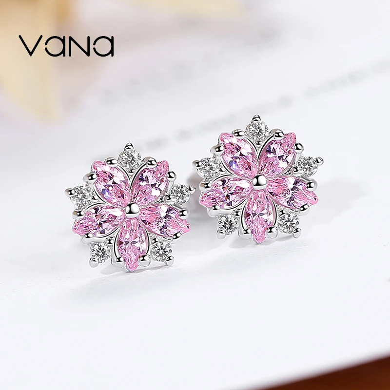Женские серьги-гвоздики VANA Sakura из стерлингового серебра 925 пробы милые модные |