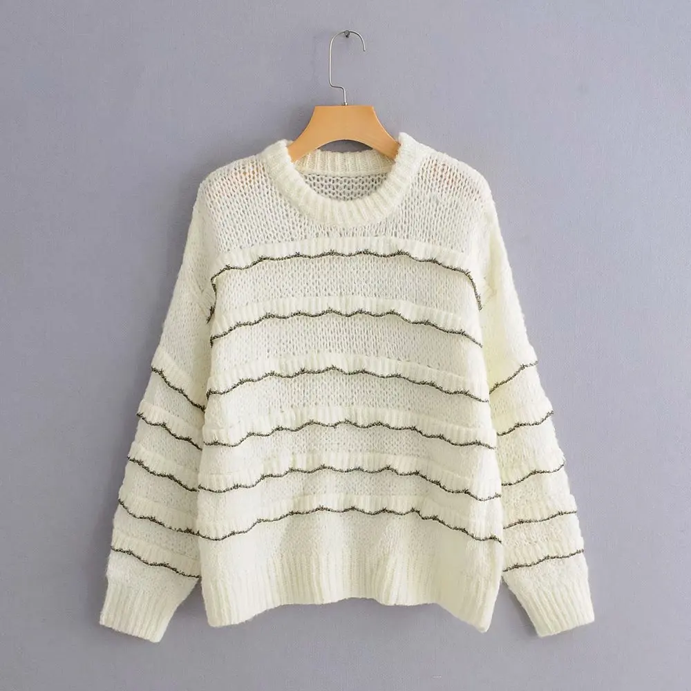 Женский свободный свитер с оборками Элегантный Повседневный пуловер круглым